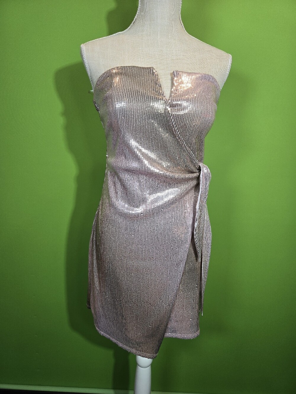 Rose Gold Full Sequence Body Mini Dress Size Large Strapless